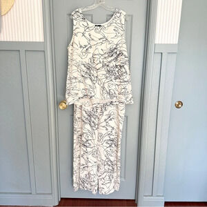 Fenini Women's 100% Linen Set with Kimono, Top and Palazzo Pants